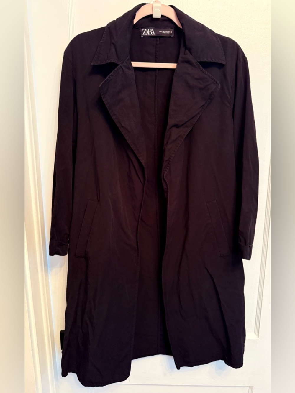 Zara Lightweight Layer Black Long Open-Front Coat Women’s Medium